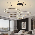 Suspension anneaux LED en métal, style moderne – Cascais, finition noir / 1 anneau Ø 40 cm / Blanc chaud