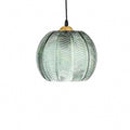 Suspension boule en verre strié rétro – Cefalù, finition ampoule blanc chaud / Ø 15 cm / Vert