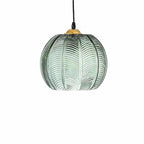 Suspension boule en verre strié rétro – Cefalù, finition ampoule blanc chaud / Ø 15 cm / Vert