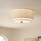 Plafonnier double tambour en lin, Ø 32 à 45 cm – Chaillot, vue d’ambiance