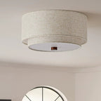 Plafonnier double tambour en lin, Ø 32 à 45 cm – Chaillot, vue d’ambiance