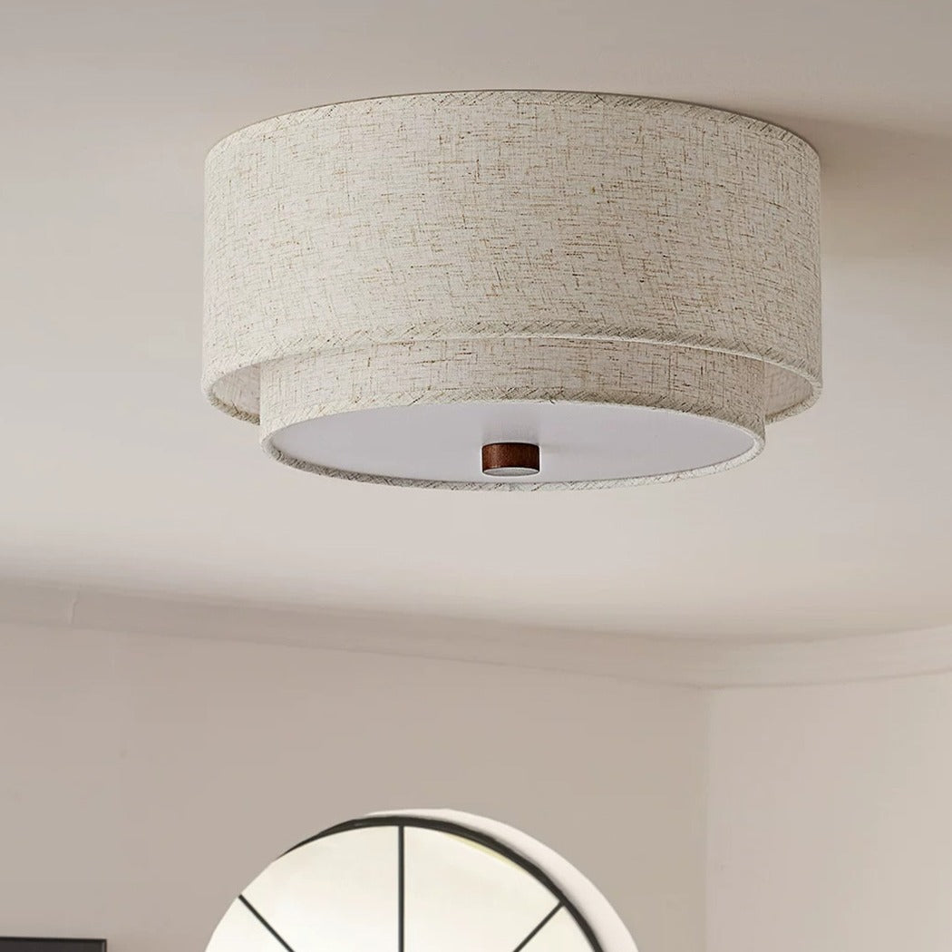 Plafonnier double tambour en lin, Ø 32 à 45 cm – Chaillot, vue d’ambiance