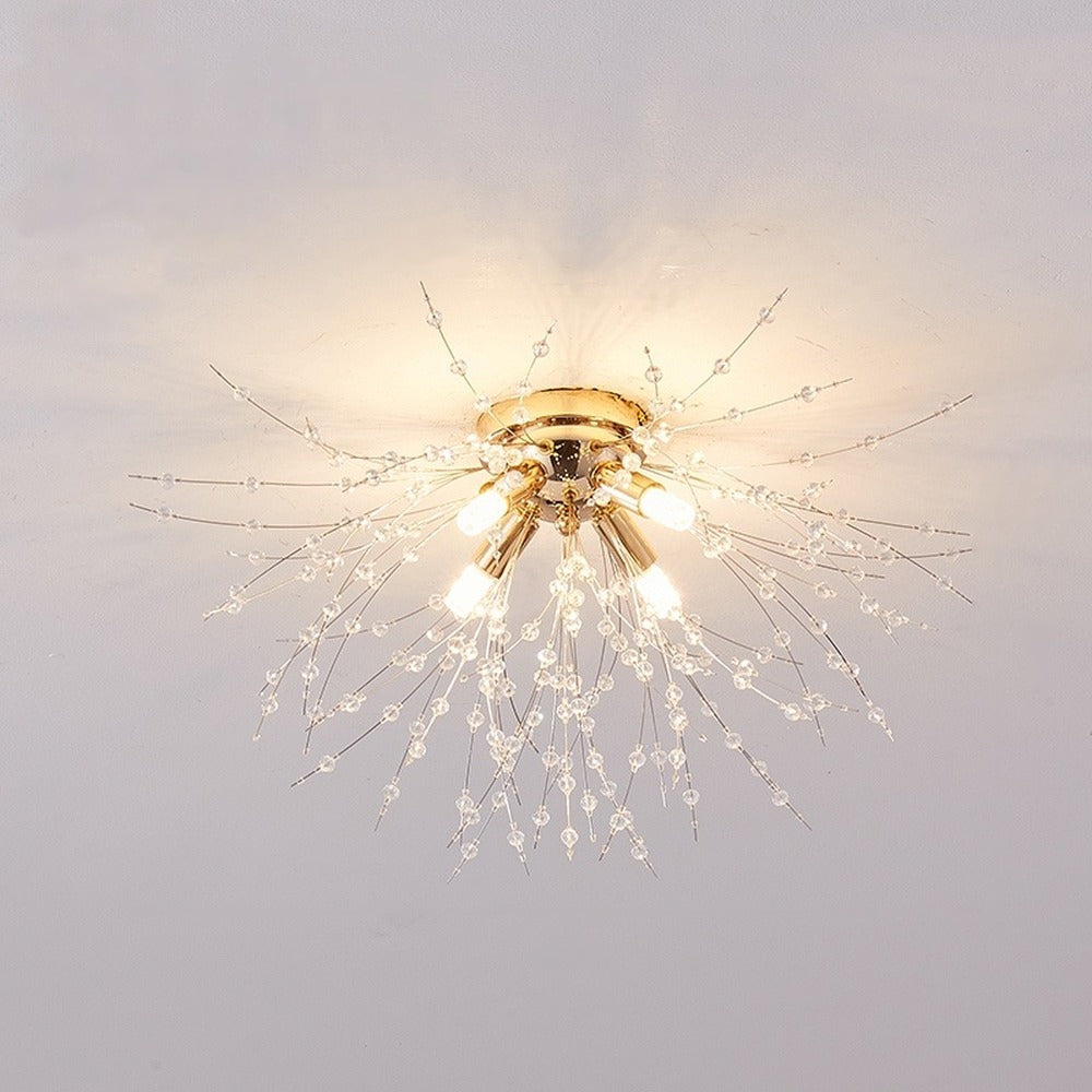 Plafonnier pissenlit en cristal, doré ou argenté – Saint-Cloud, finition doré, Ø 40 cm