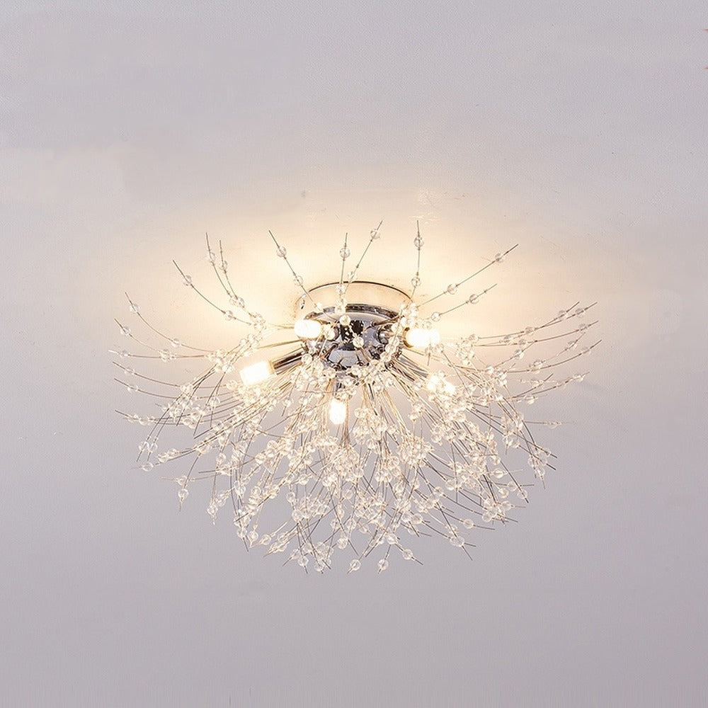Plafonnier pissenlit en cristal, doré ou argenté – Saint-Cloud, finition argenté, Ø 50 cm
