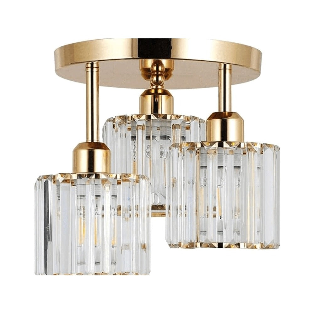 Plafonnier doré à pampilles de verre, 1 ou 3 lumières – Cotignac, finition trois lumières