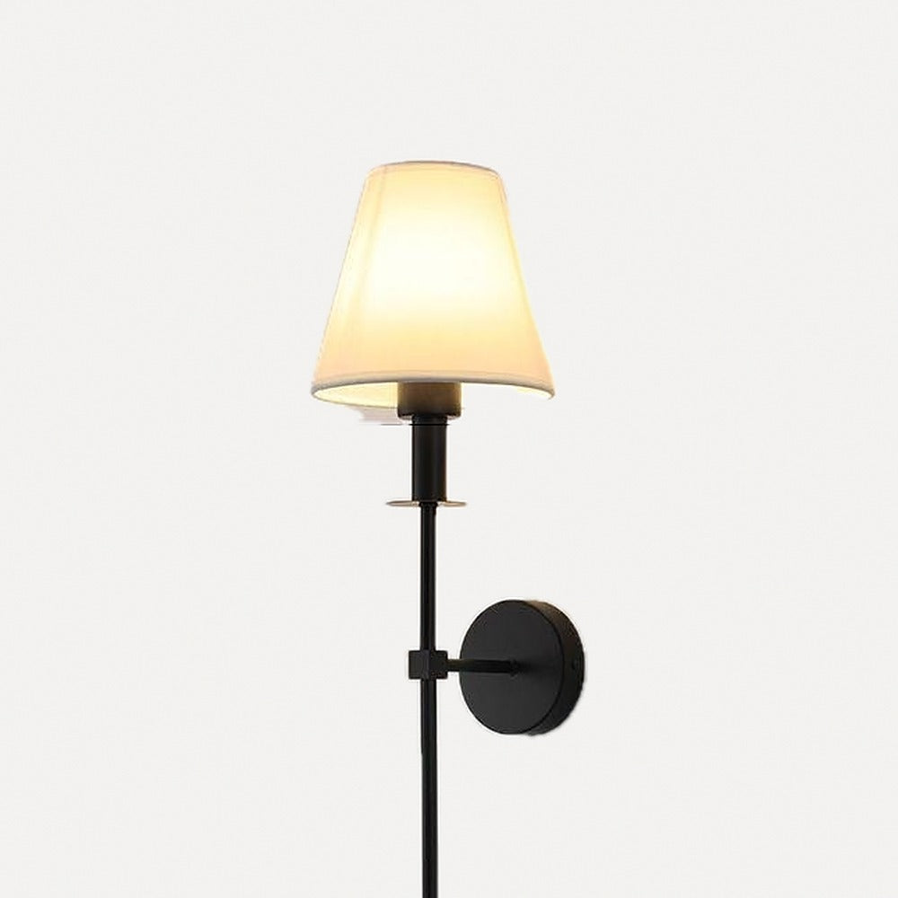 Applique tige et abat-jour en tissu, dorée ou noire – Crillon, finition noir, platine ronde