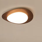 Plafonnier galet en bois et diffuseur opalin, 30 cm – Port-Cros, finition noyer