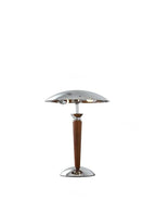 Lampe champignon en bois foncé et chrome, esprit Art déco – Deauville, sur fond clair