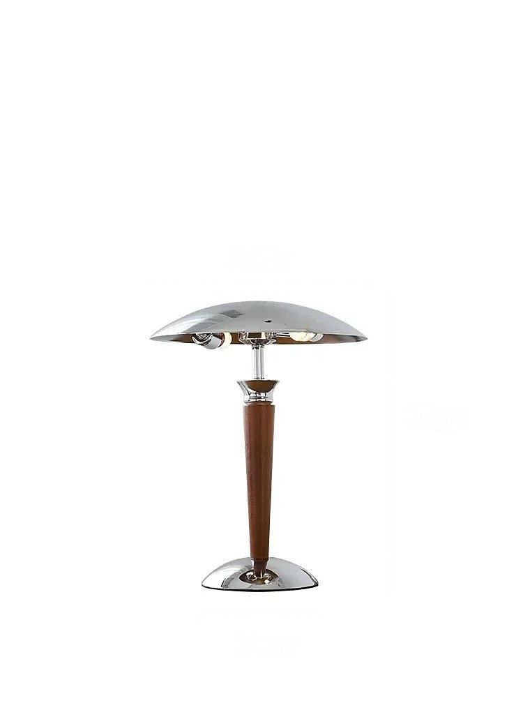 Lampe champignon en bois foncé et chrome, esprit Art déco – Deauville, sur fond clair