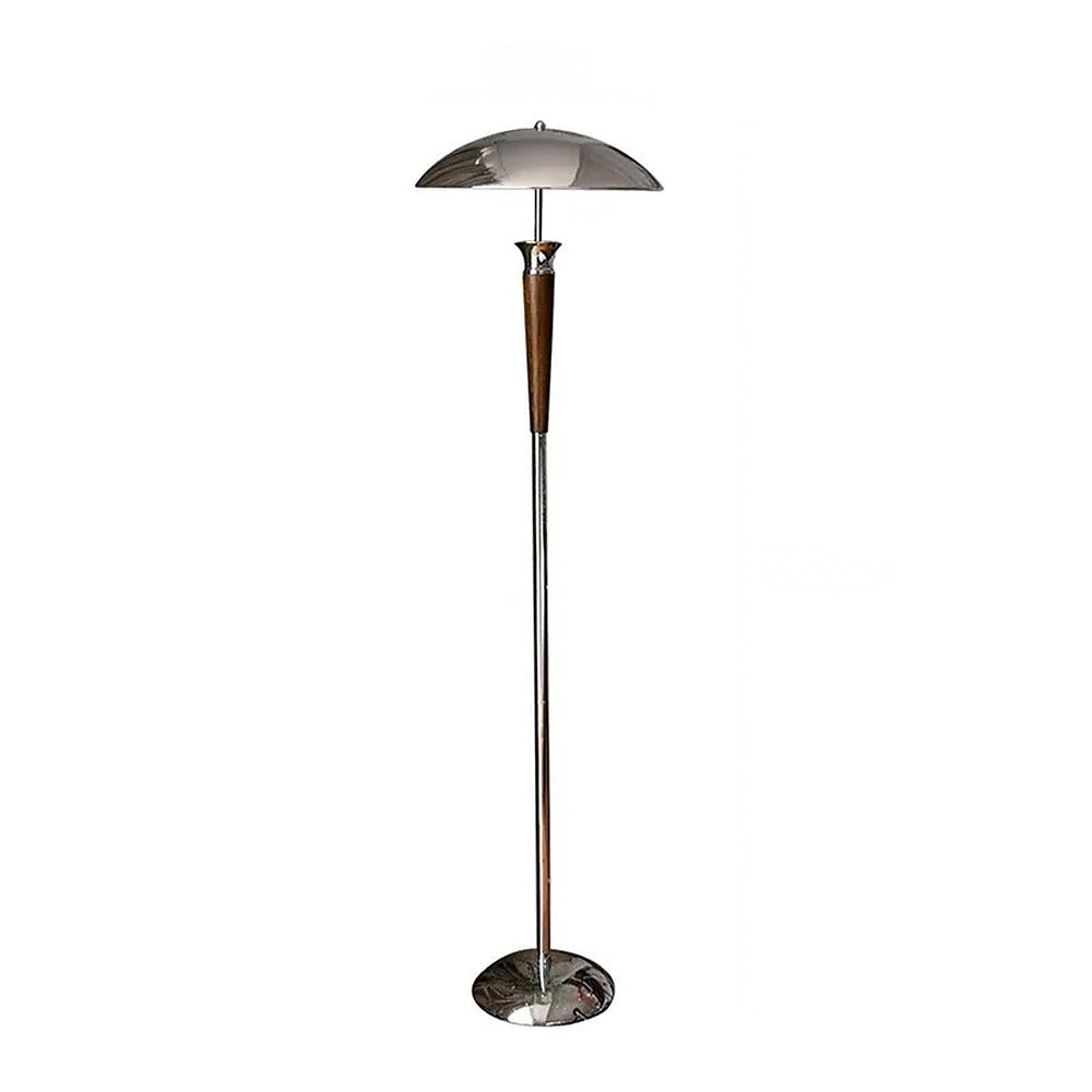 Lampe champignon en bois foncé et chrome, esprit Art déco – Deauville, sur fond blanc