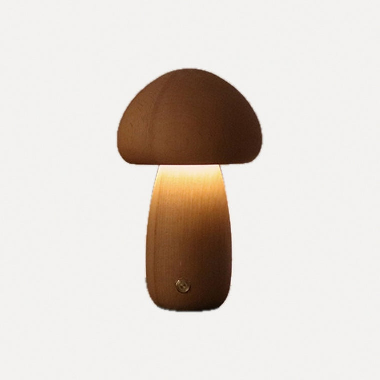 Lampe champignon en bois massif, sans fil et tactile – Domme, finition hêtre, modèle trapu