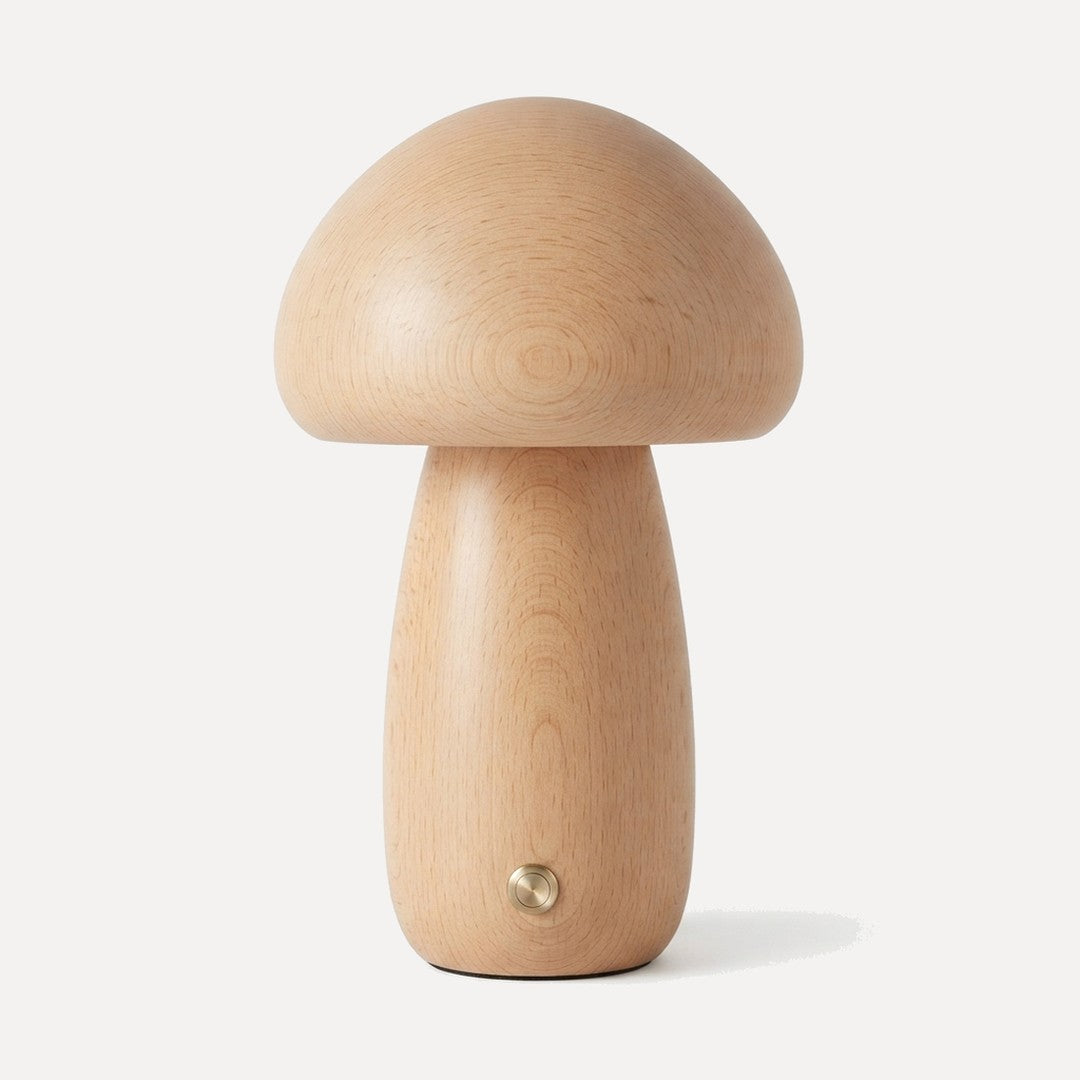 Domme, lampe champignon en bois massif, sans fil et tactile, Hêtre, modèle élancé