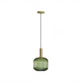 Suspension en verre strié fumé, ambré ou vert, laiton – Dozza, finition verre vert, boule Ø 20 cm / Sans ampoule