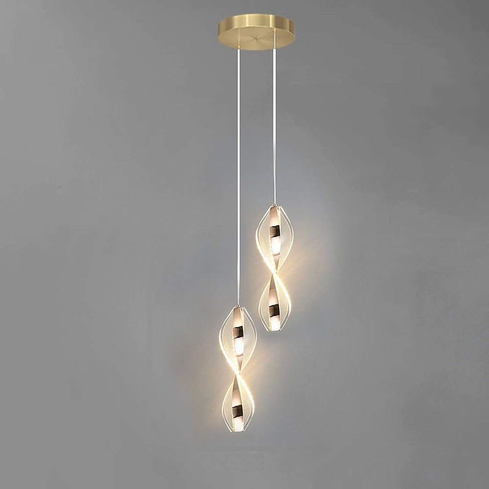 Suspension ruban LED torsadé en acrylique – Étretat, finition goutte torsadée, 2 suspensions