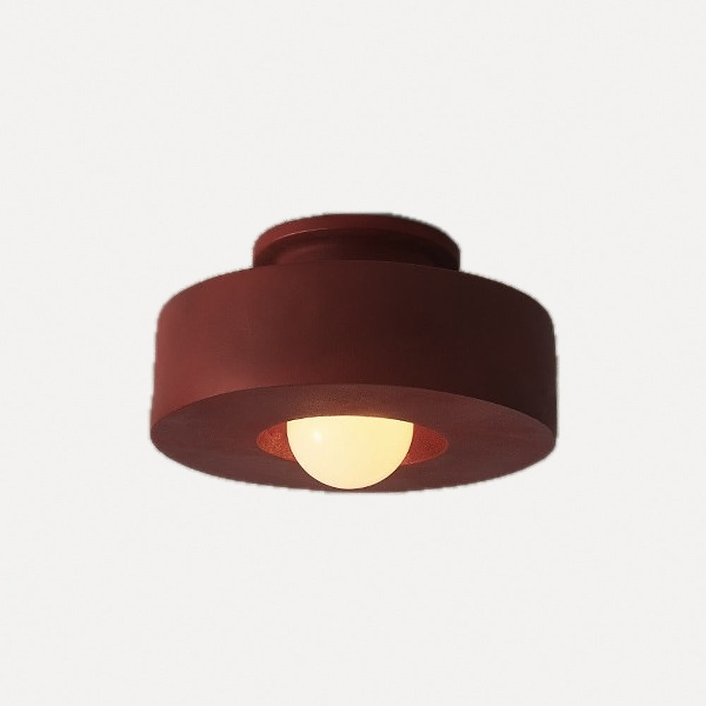 Plafonnier macaron en résine, rouge brique, vert ou noir – Florac, finition rouge brique