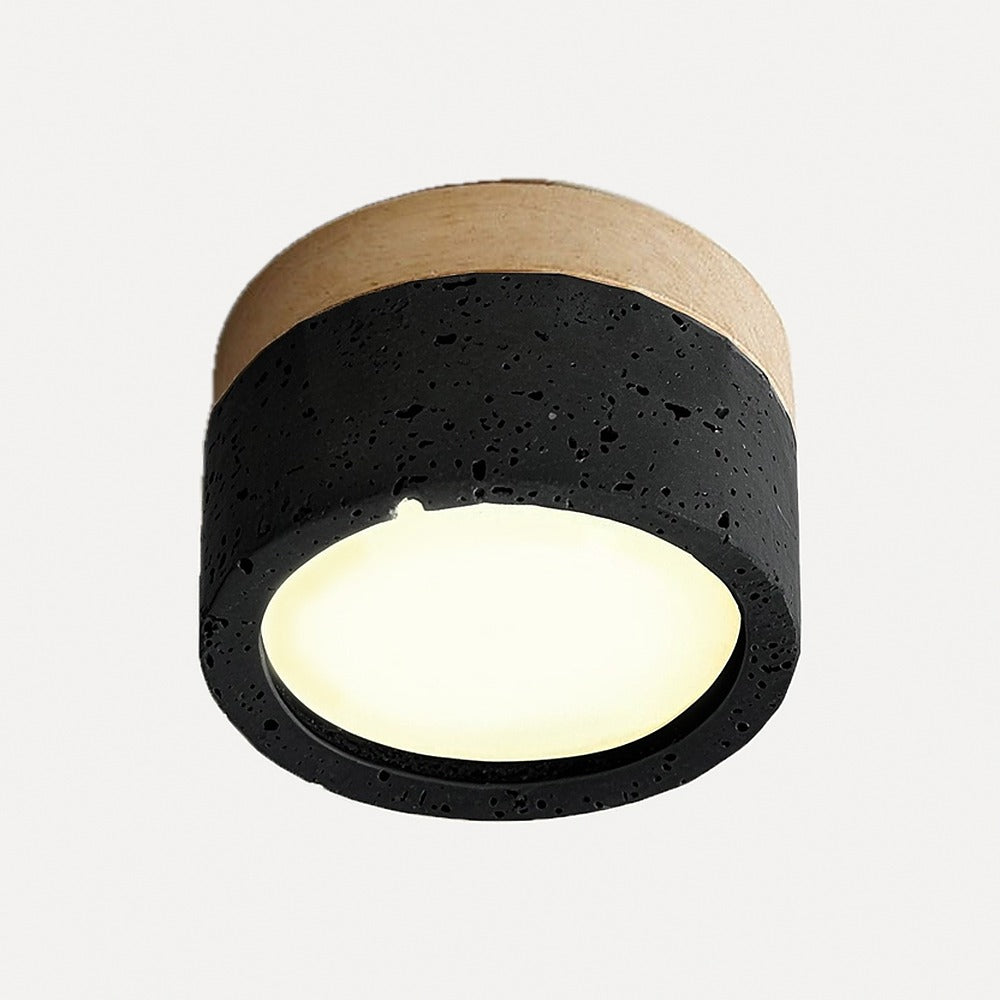 Mini plafonnier en travertin rouge, jaune ou noir – Gargas, finition pierre noire, modèle B