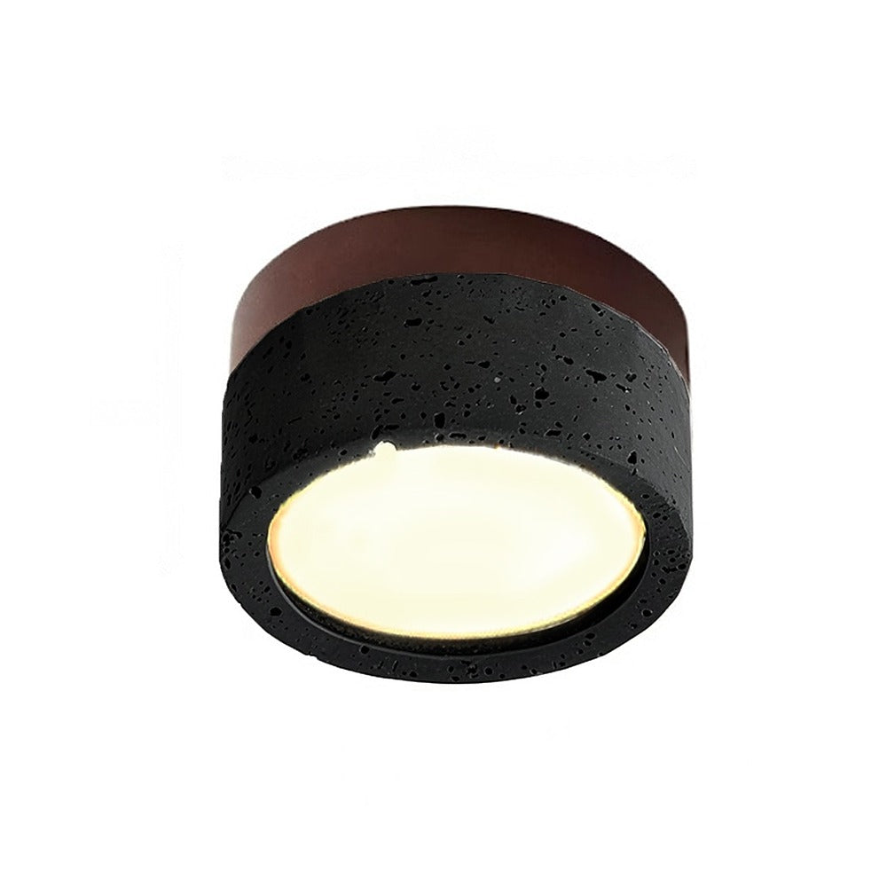 Mini plafonnier en travertin rouge, jaune ou noir – Gargas, finition pierre noire, modèle A