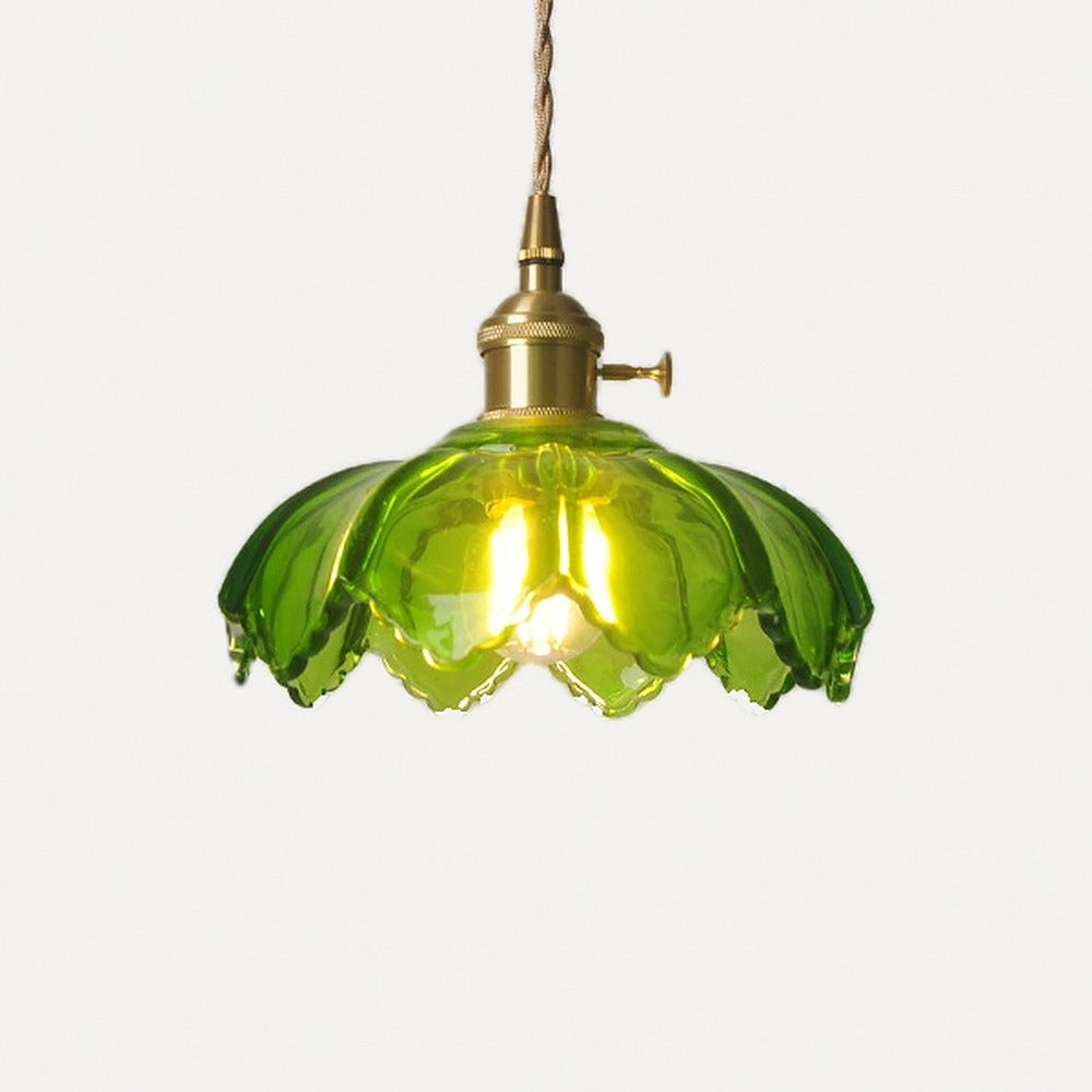 Suspension fleur en verre vert ou blanc et laiton – Giverny, finition vert
