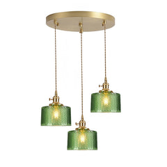 3 lumières en grappe, verre ciselé vert
