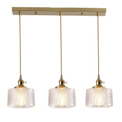 3 lumières, rampe 60 cm, verre ciselé transparent