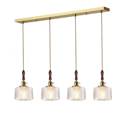 4 lumières, rampe 90 cm, verre ciselé transparent