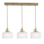 Suspension rampe en verre ciselé, 3 ou 4 lumières – Goudargues, finition 3 lumières, rampe 60 cm, verre côtelé transparent