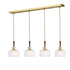 4 lumières, rampe 90 cm, verre côtelé transparent