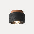 Plafonnier en travertin et bois, six formes – Goult, finition pierre noire, noyer