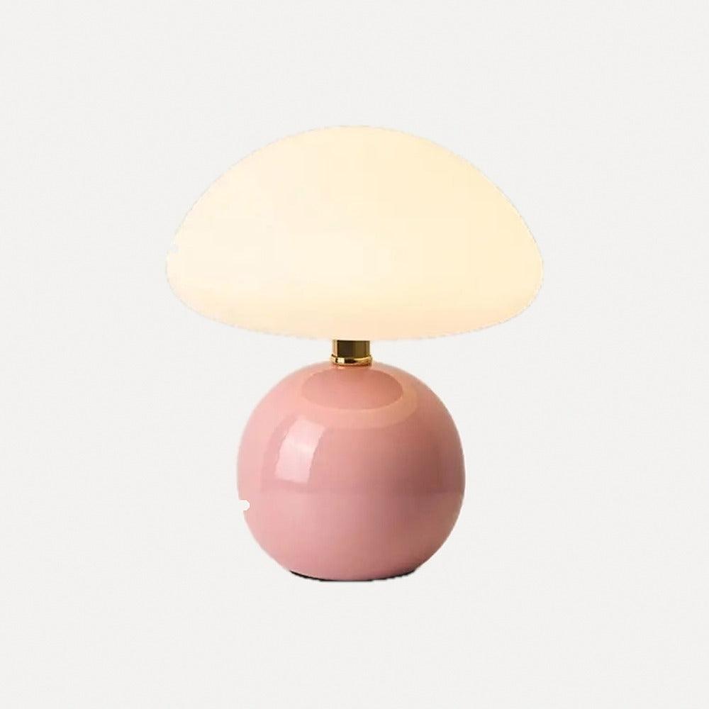 Lampe à poser champignon, pied en céramique – Grasse, finition rose