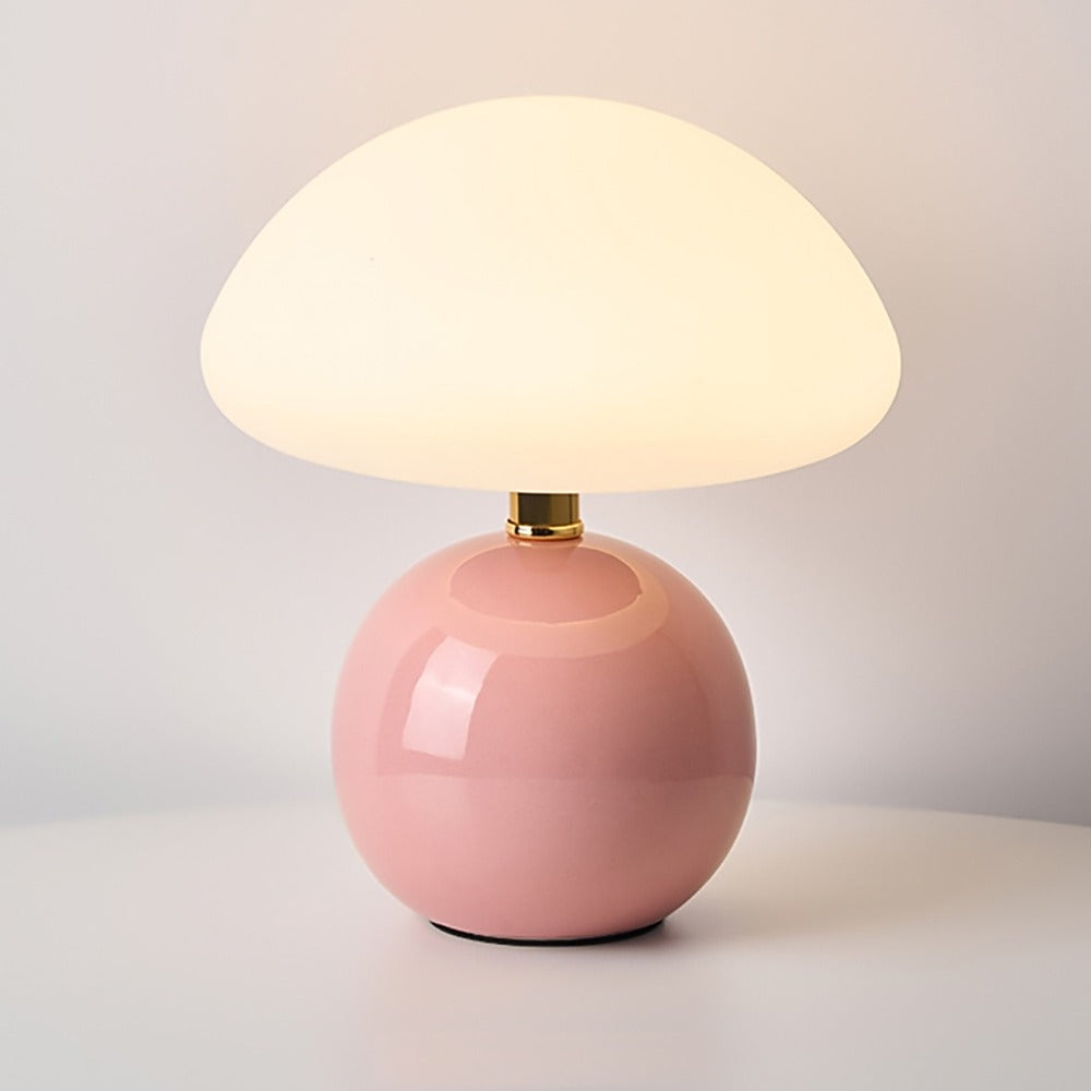 Lampe à poser champignon, pied en céramique – Grasse allumée