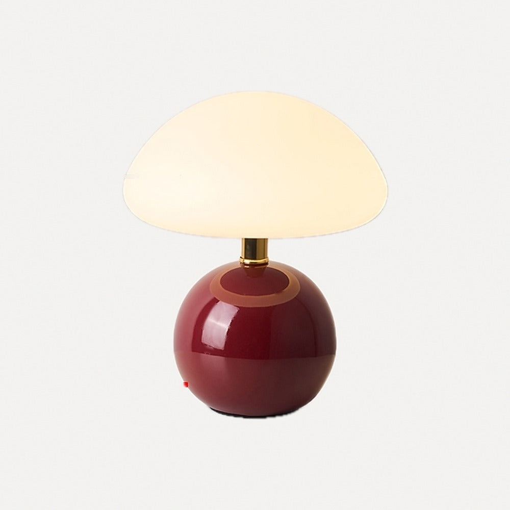 Lampe à poser champignon, pied en céramique – Grasse, finition bordeaux