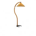 Lampadaire arc en bois courbé et abat-jour en tissu – Grimaud, finition arc en hêtre, abat-jour café