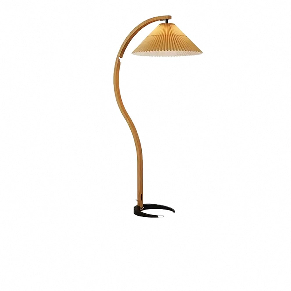 Lampadaire arc en bois courbé et abat-jour en tissu – Grimaud, finition arc en hêtre, abat-jour café