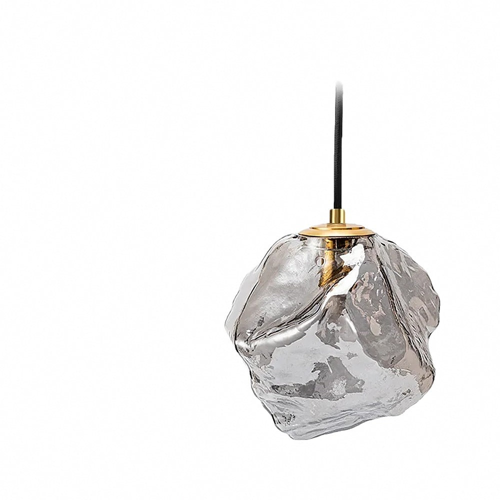 Suspension glaçon en verre, cognac, fumé ou transparent – Hakuba, finition gris fumé, grand