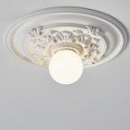 Plafonnier rosace moulurée et globe, crème ou blanc – Haussmann, finition blanc, globe opalin