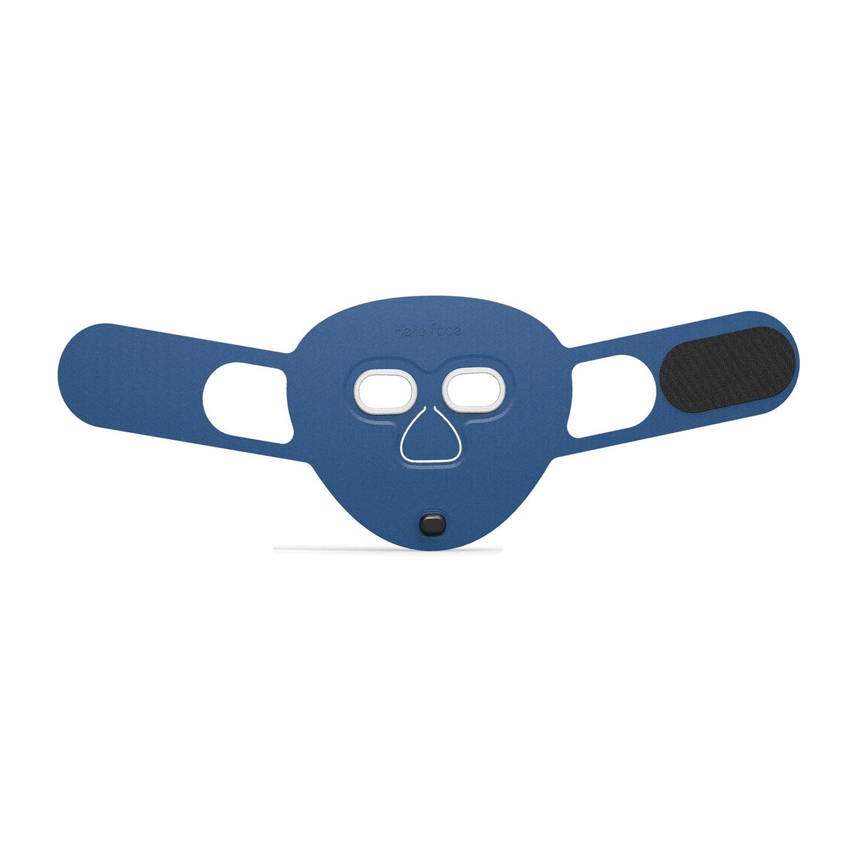 Masque LED Aurore Bleu nuit, vue de face : contours des yeux, ouverture du nez, sangles à scratch