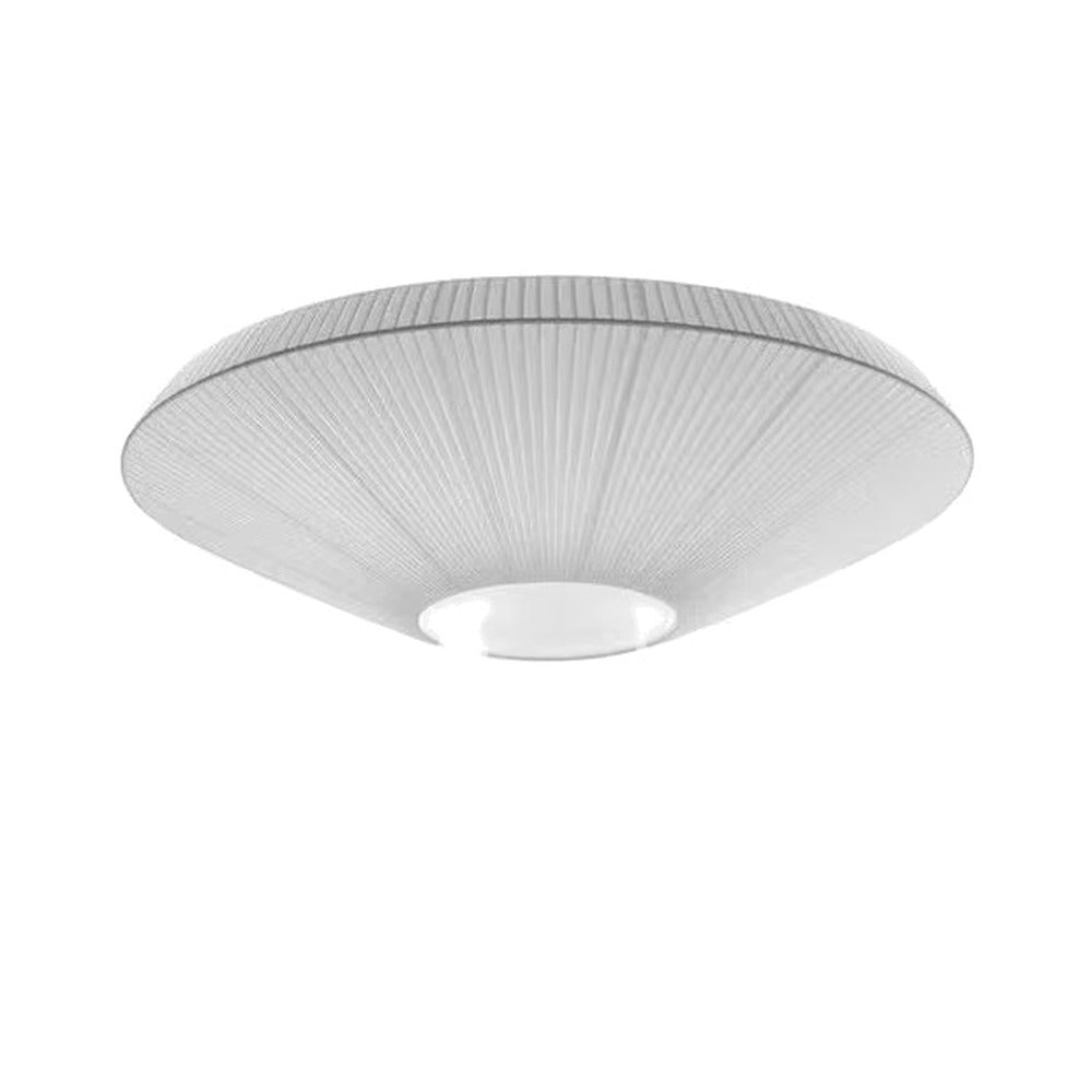 Plafonnier soucoupe en tissu tendu, blanc ou beige – Ine, finition blanc, Ø 50 cm