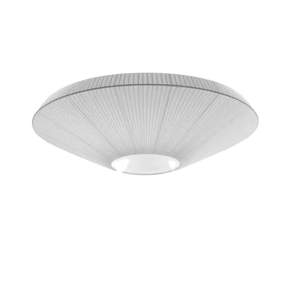 Plafonnier soucoupe en tissu tendu, blanc ou beige – Ine, finition blanc, Ø 80 cm
