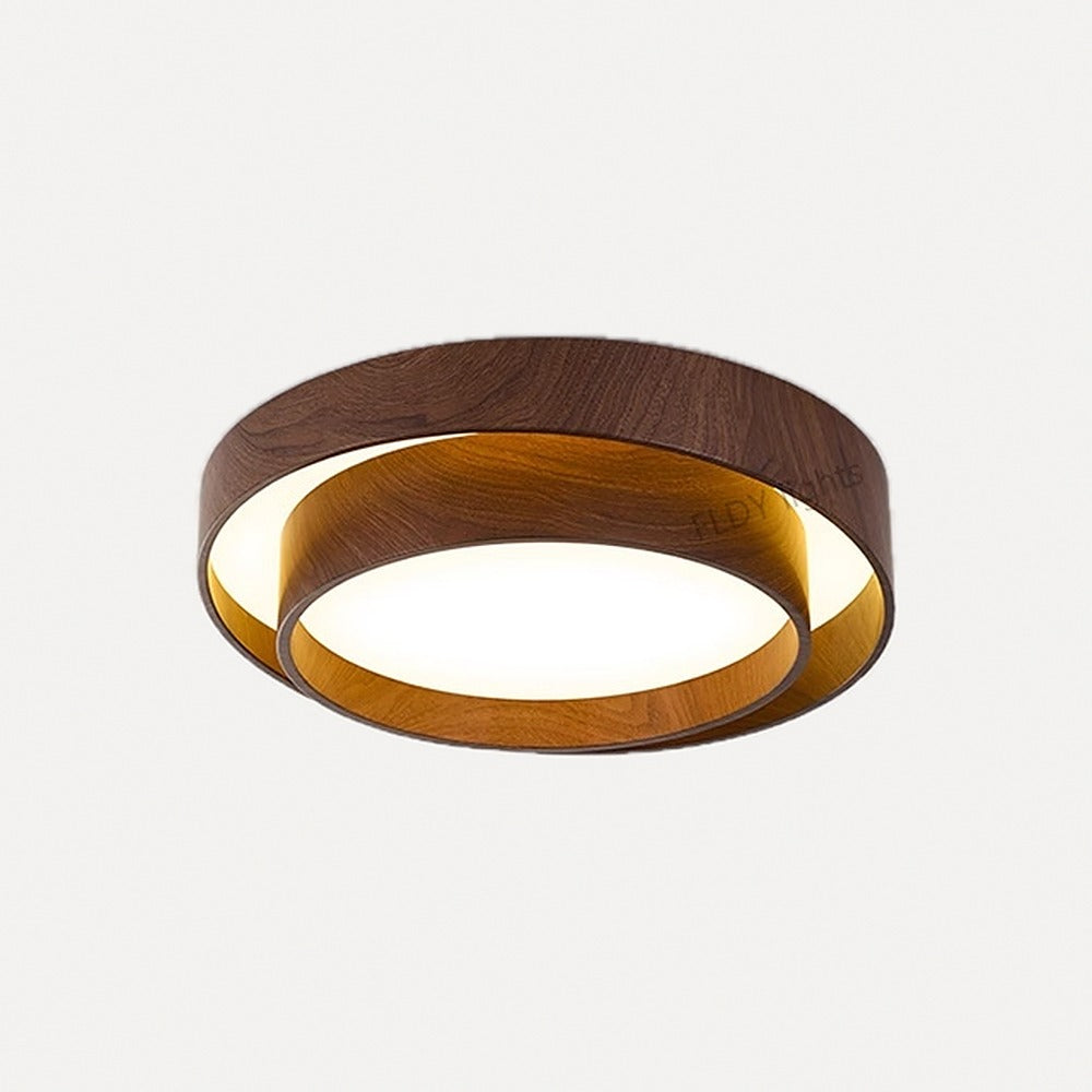 Plafonnier anneau effet noyer et halo doré, Ø 40 ou 50 cm – Kaga, finition ø 40 cm
