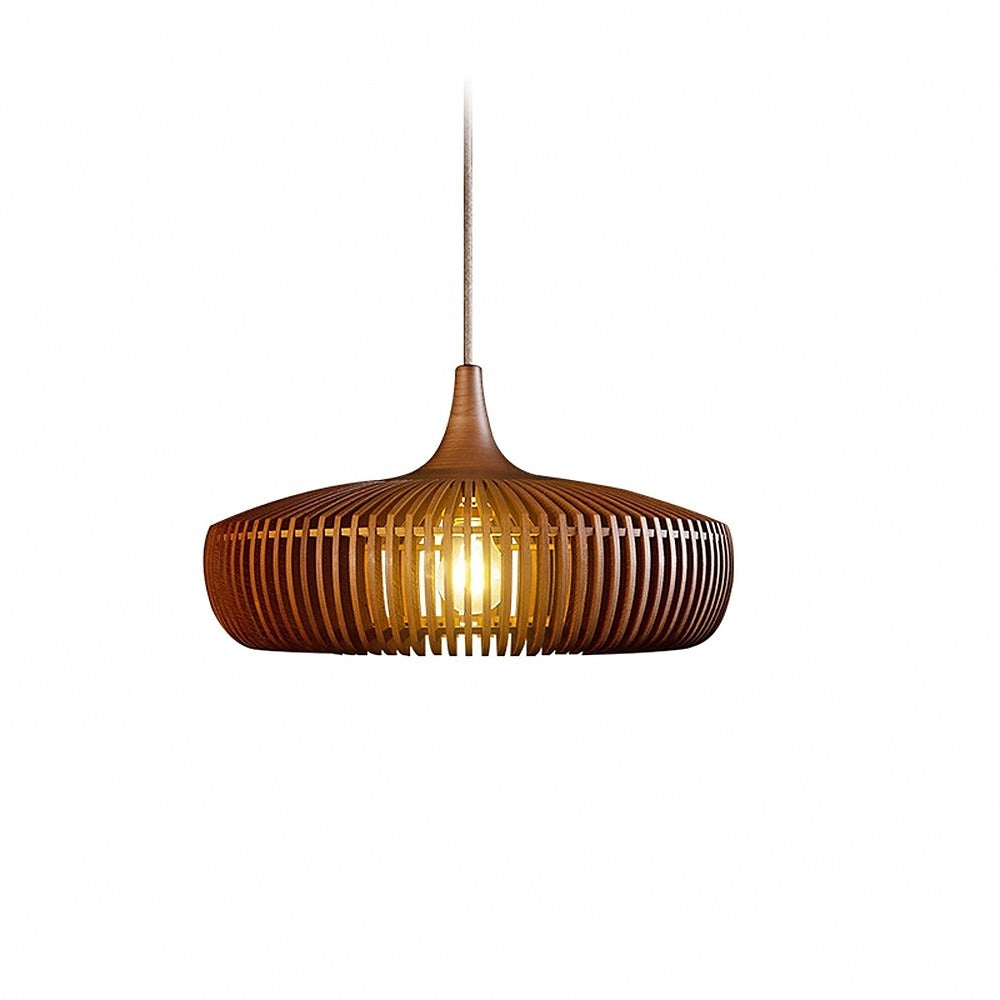 Suspension en lamelles de bois, noyer ou naturel – Kasama, finition noyer, Ø 43 cm / Blanc chaud