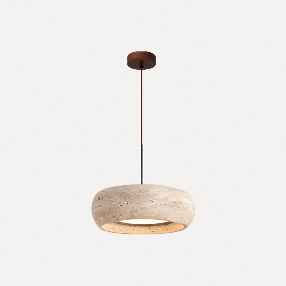 Suspension disque en travertin wabi-sabi – Kiso, finition ø 20 × 7 cm / Blanc chaud 3000 K