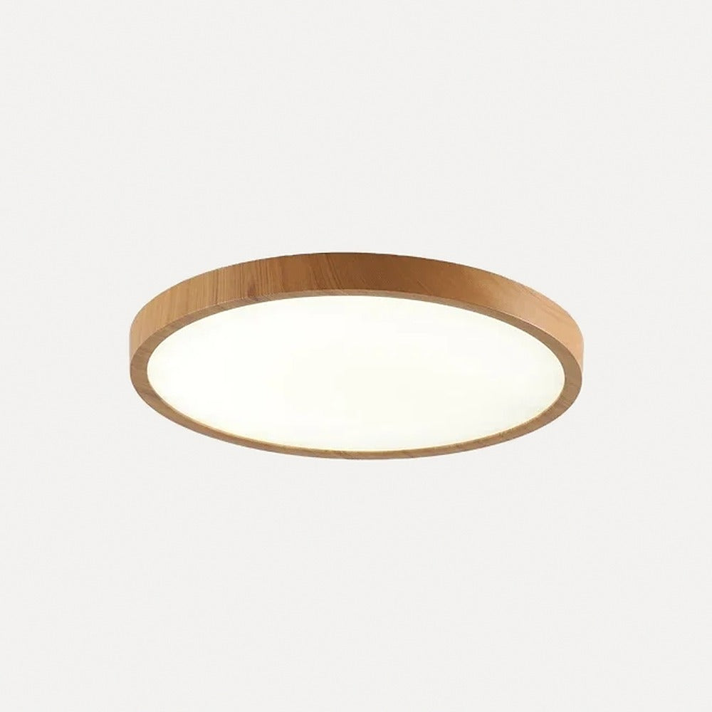 Plafonnier extra-plat cerclé de bois, Ø 30 ou 40 cm – Kitami, finition bois clair, Ø 30 cm