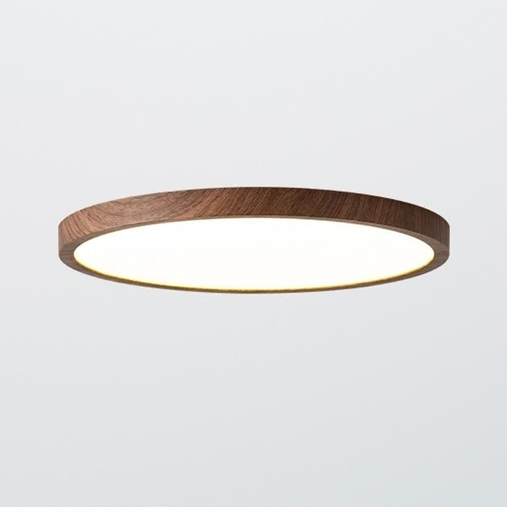 Plafonnier extra-plat cerclé de bois, Ø 30 ou 40 cm – Kitami, finition noyer, Ø 40 cm