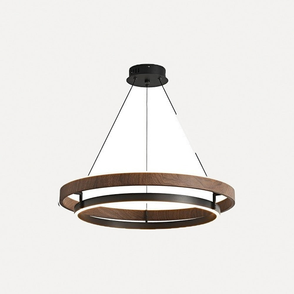 Suspension anneau LED effet noyer – Kumano, finition ø 60 cm