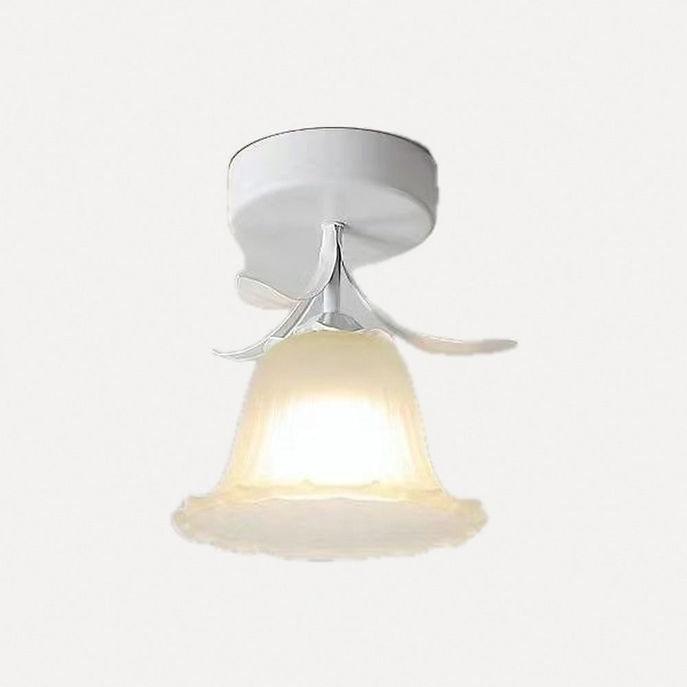Plafonnier bouton de fleur en verre crème, vert ou blanc – Lagnes, finition monture blanche, fleur C