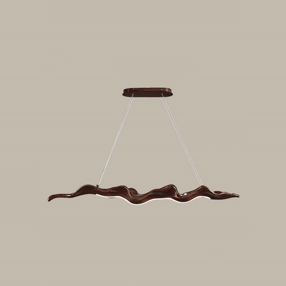 Suspension vague LED en résine effet bois – Lagos, finition noyer, L 80 cm / Blanc chaud