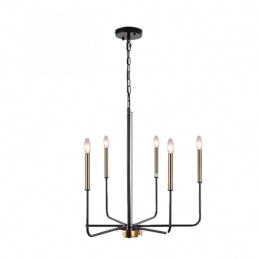 Lustre à bougies aux bras droits, noir ou doré, 6 ou 8 feux – Loches, finition noir et doré, 6 feux
