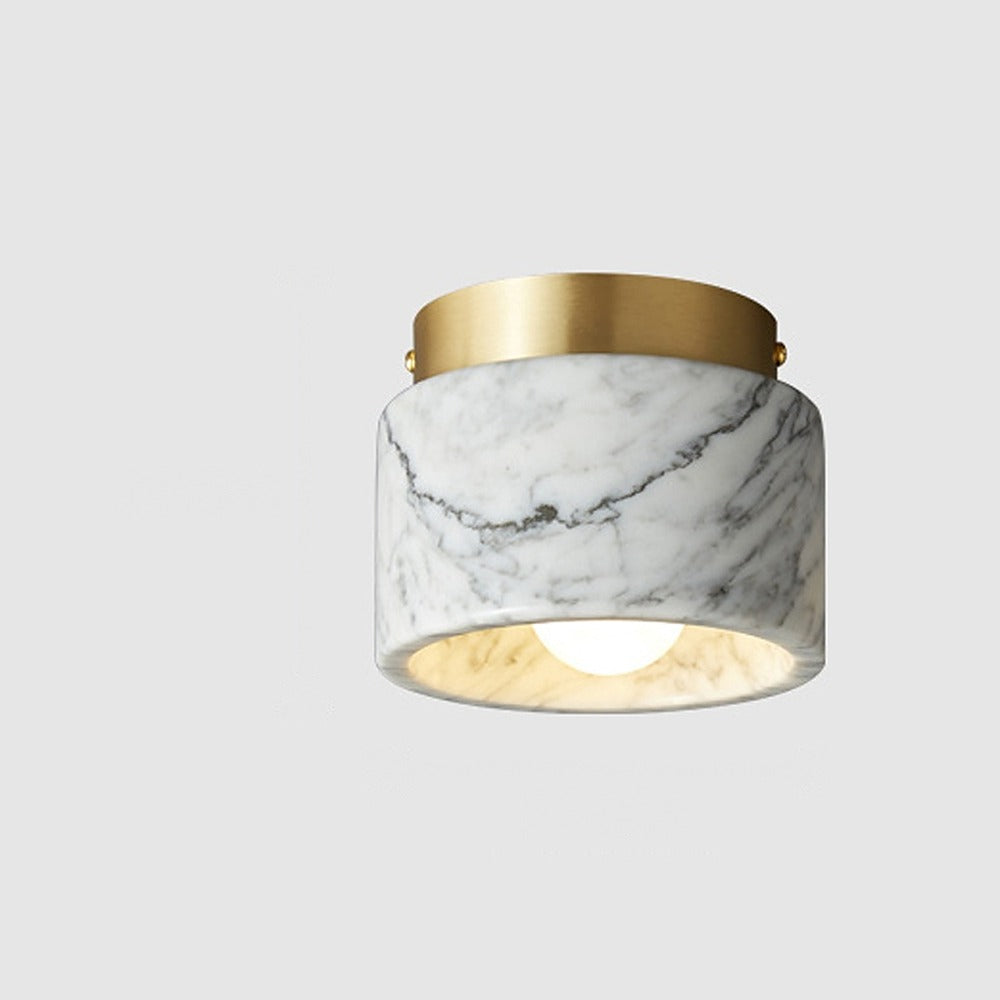 Plafonnier cylindre en marbre vert ou blanc, Ø 12 cm – Lorgues, sur fond blanc