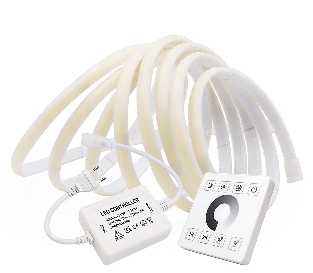 Néon LED COB blanc chaud 230 V pilotable, 5 à 30 m – Lunel, version interrupteur mural tactile