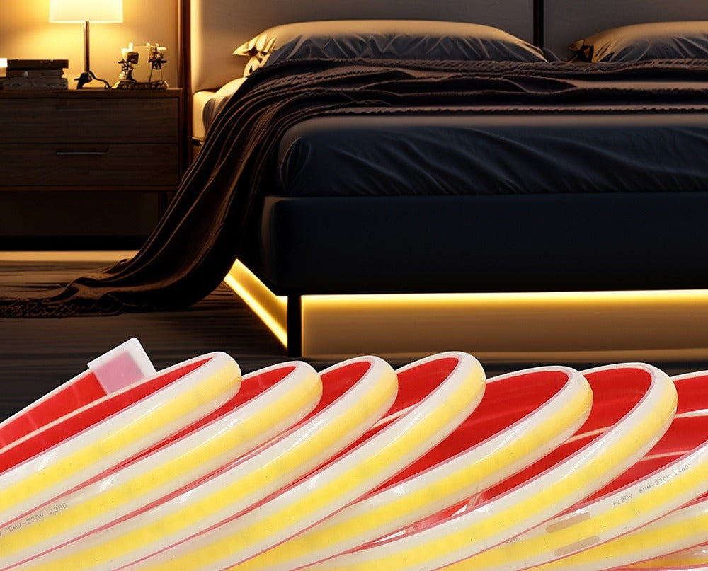 Ruban LED COB blanc chaud 230 V pilotable, 5 à 30 m – Luzech dans une chambre